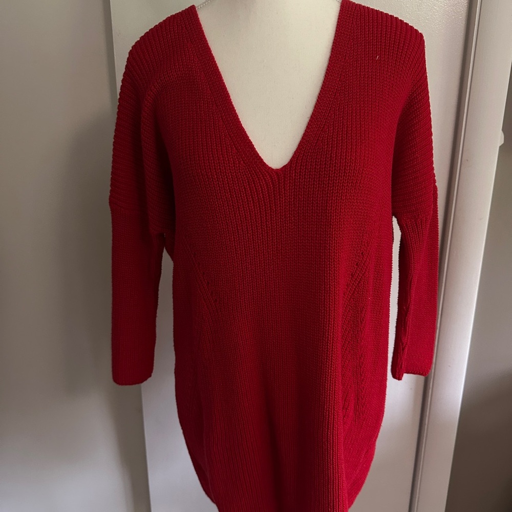 Red V-Neck Women's Sweater